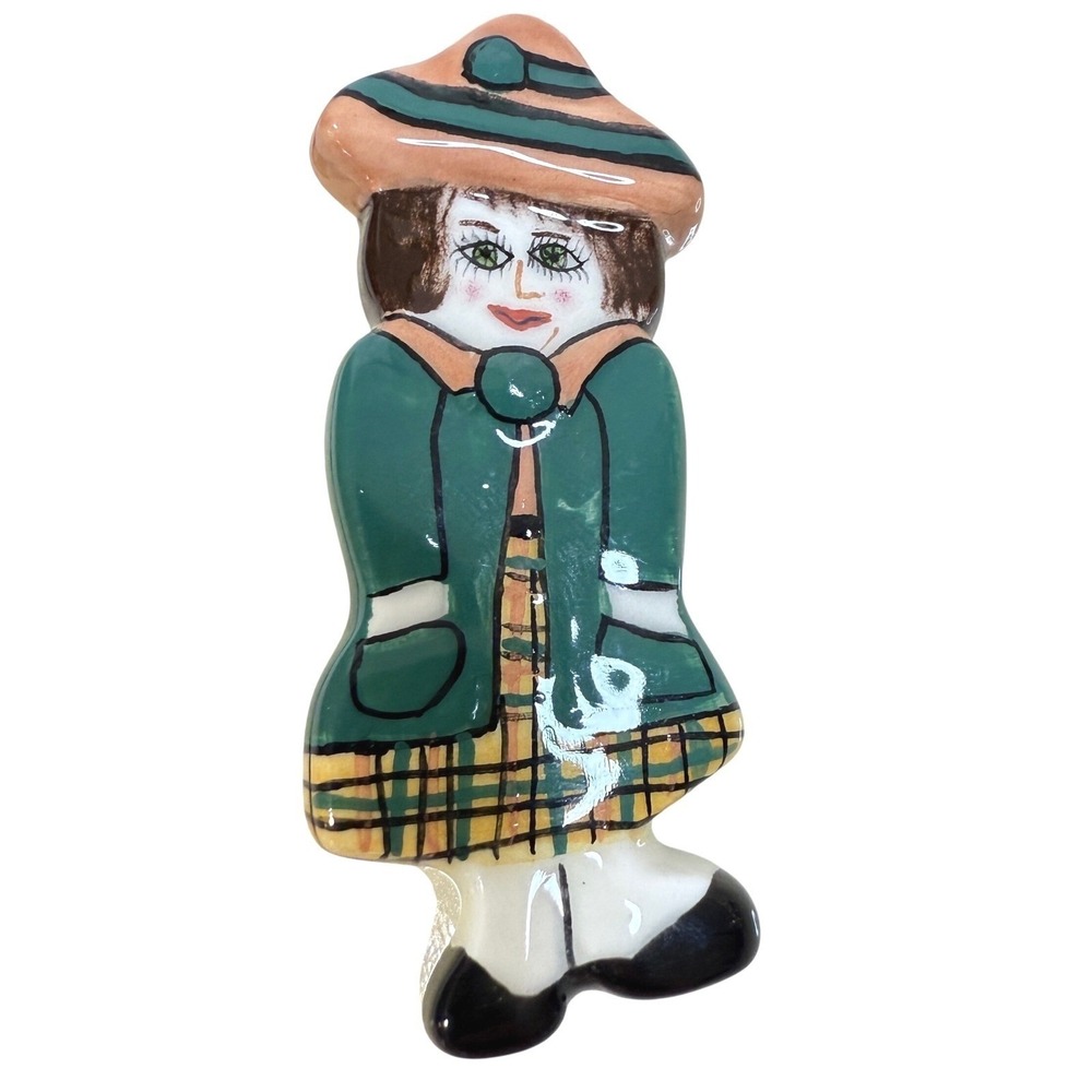 Vintage Signed Susan Paley Ganz Ceramic Hand Painted Tammy Lady Pin Brooch
